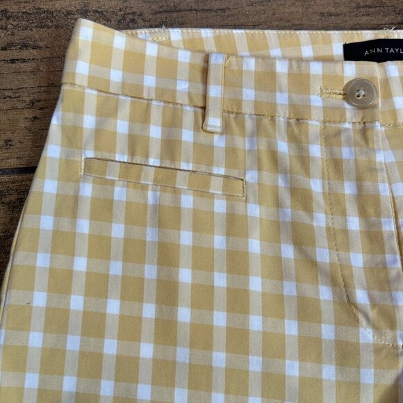 Ann Taylor Gold and White Gingham Check Ankle Cropped Pants Size 2 - Picture 4 of 9